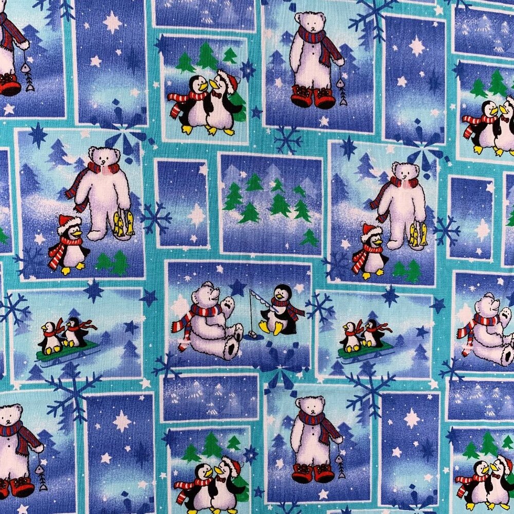 Springs Industries Fabric Winter Spirit #6988 Penguins Polar Bears 1 7/8 Yards